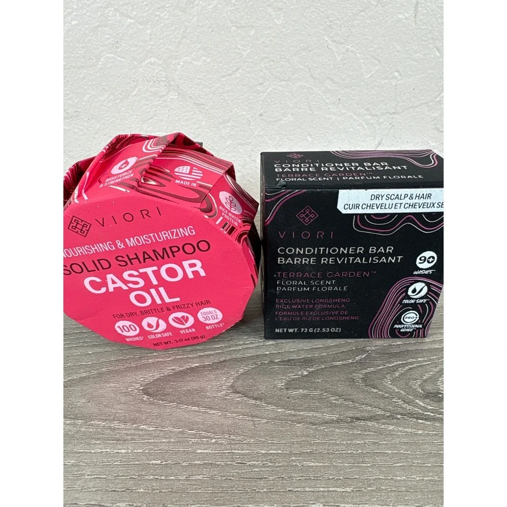Viori Terrace Garden Conditioner Bar & Castor Oil Solid Shampoo Set New